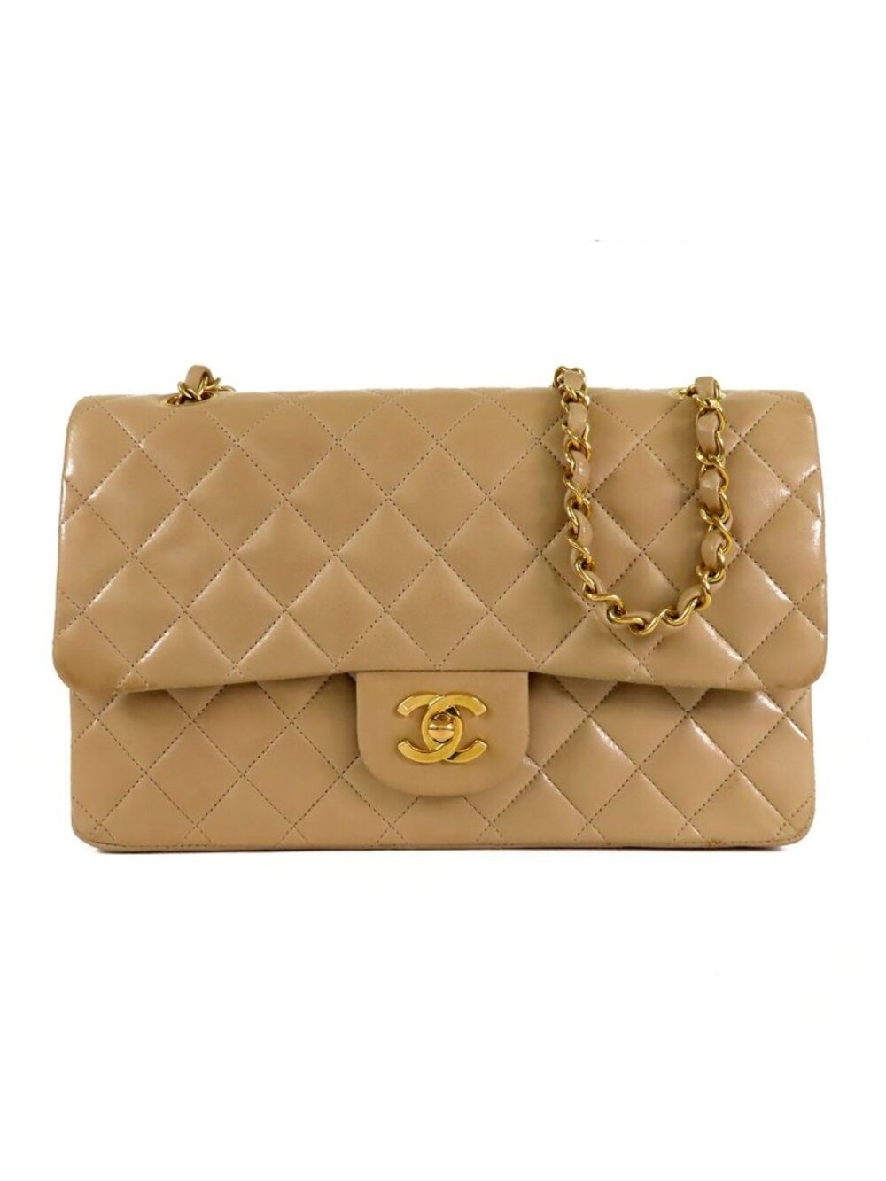 Chanel Shoulder Bag Beige Gold Lambskin Quilted 25 Chain